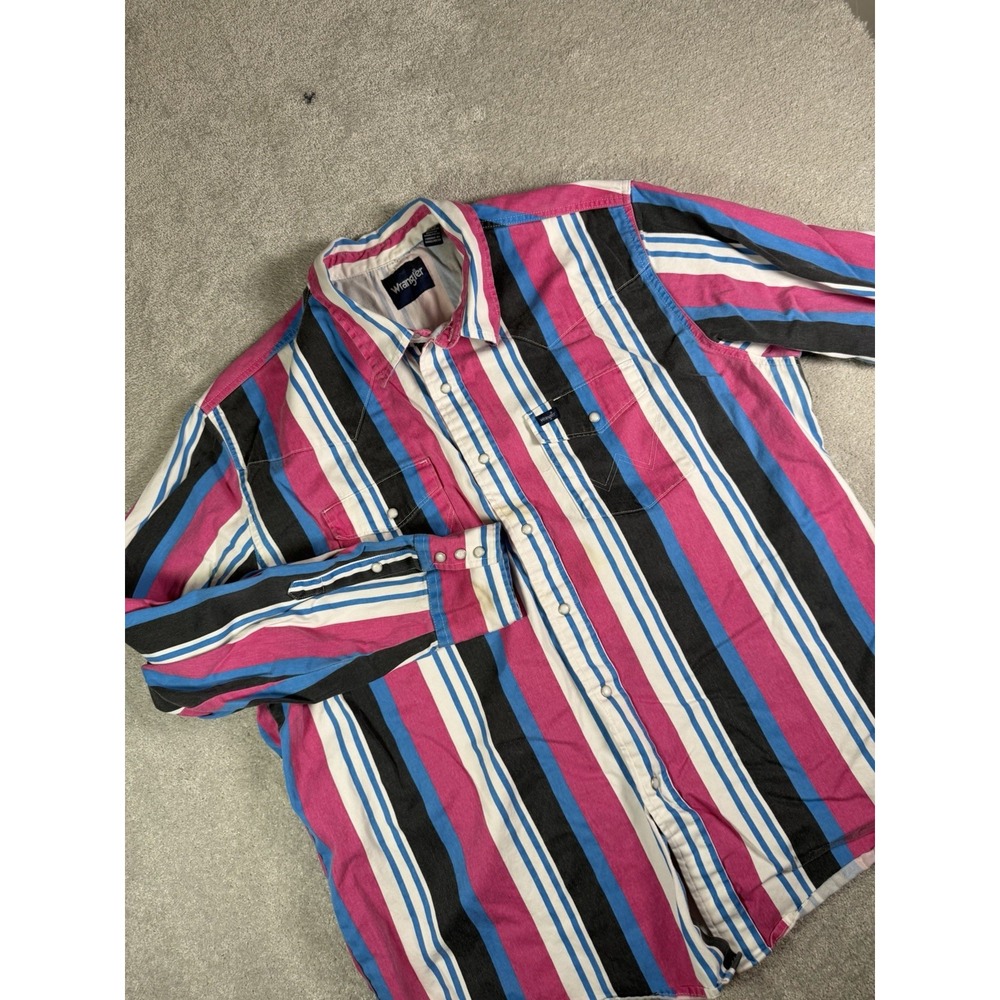 Wrangler Brushpopper Western Pearl Snap Long Sleeve Shirt Mens XXL Cowboy Rodeo*